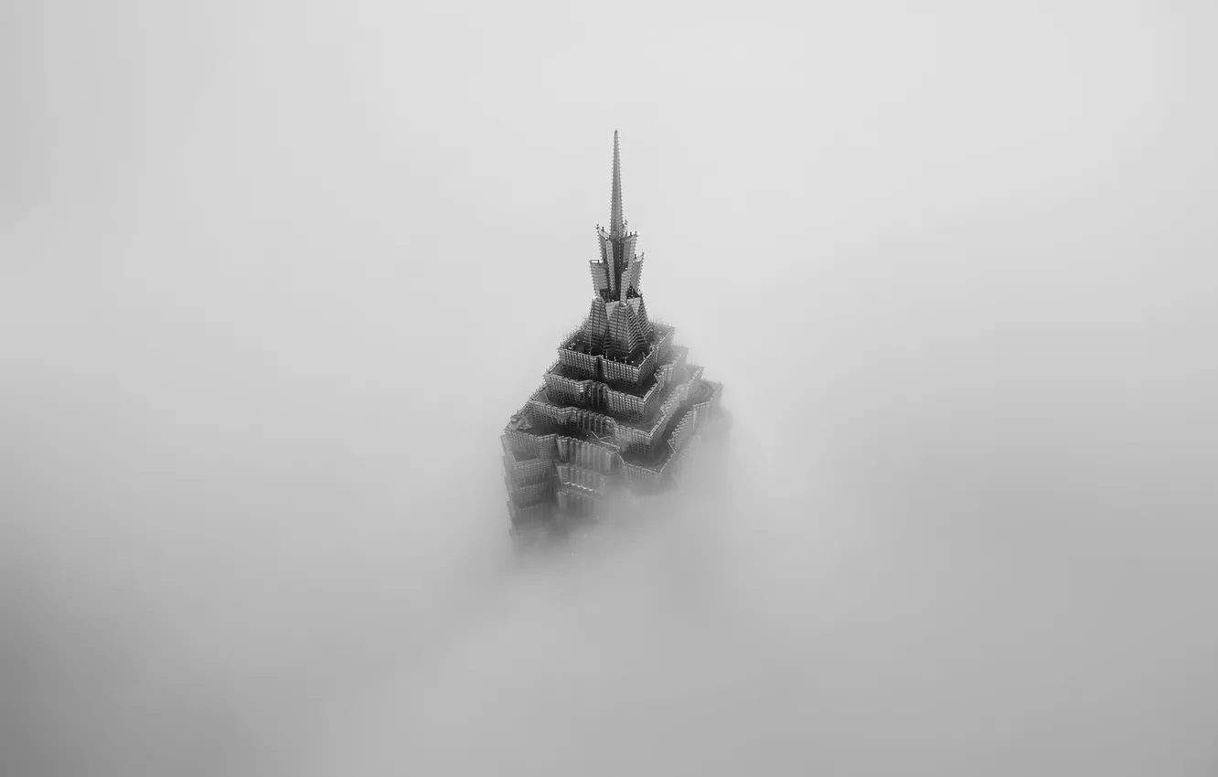 Photo wallpaper fog, China, Shanghai, Jin Mao Tower