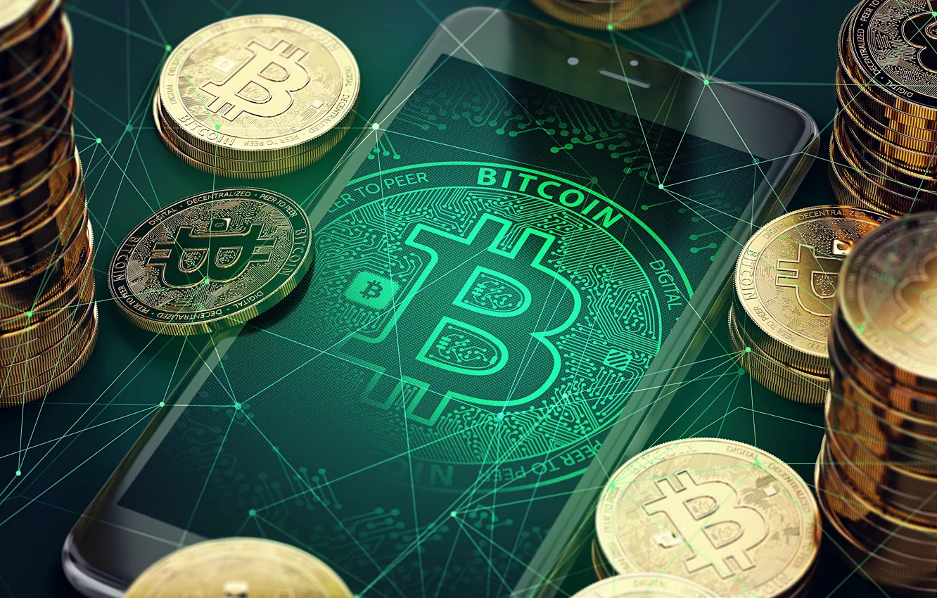 Photo wallpaper money, phone, bitcoin