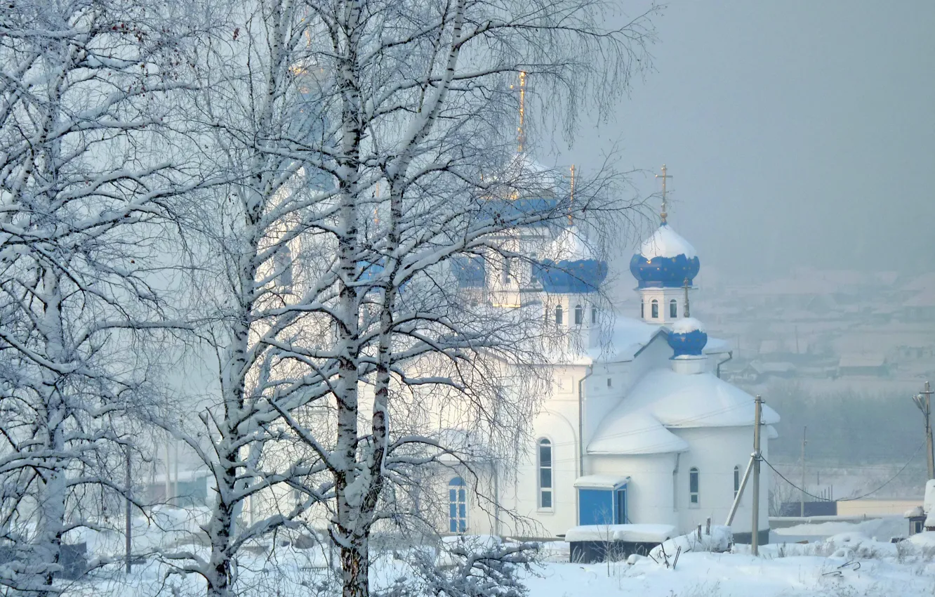 Photo wallpaper winter, snow, Church