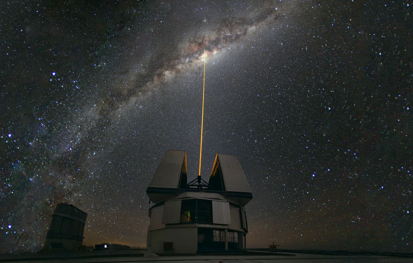 Photo wallpaper the milky way, Chile, Observatory, shines on Paranal Centre, The Milky Way, Laser Towards