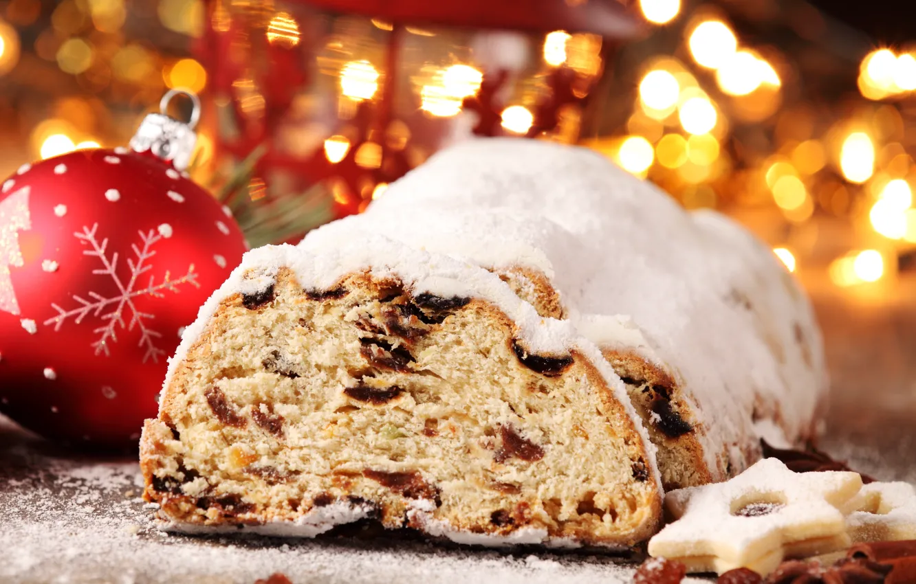 Photo wallpaper winter, red, holiday, balls, toy, new year, cookies, Christmas