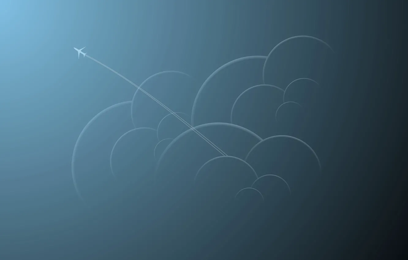 Photo wallpaper clouds, traces, figure, minimalism, train, the plane, art