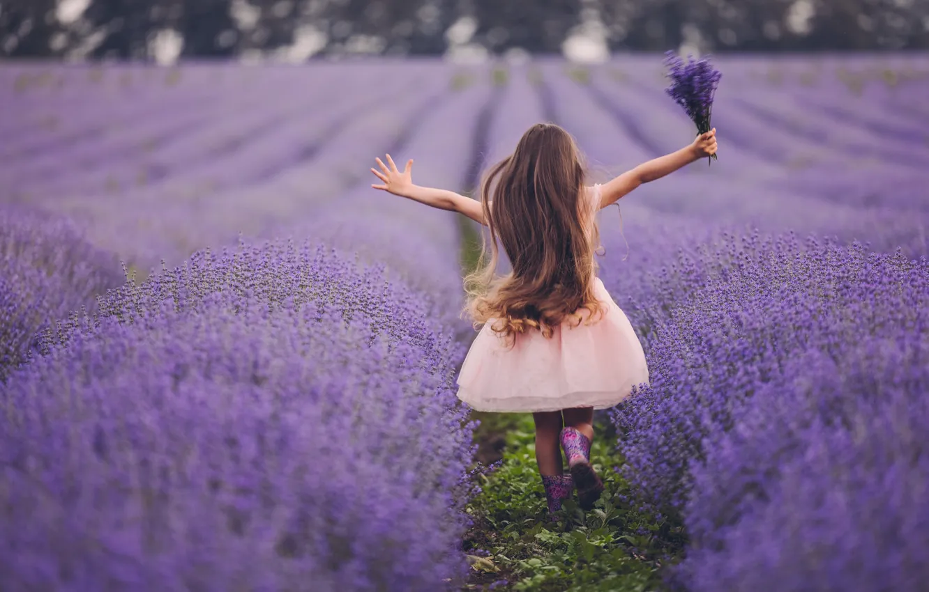 Photo wallpaper field, summer, flowers, nature, pose, mood, bouquet, dress