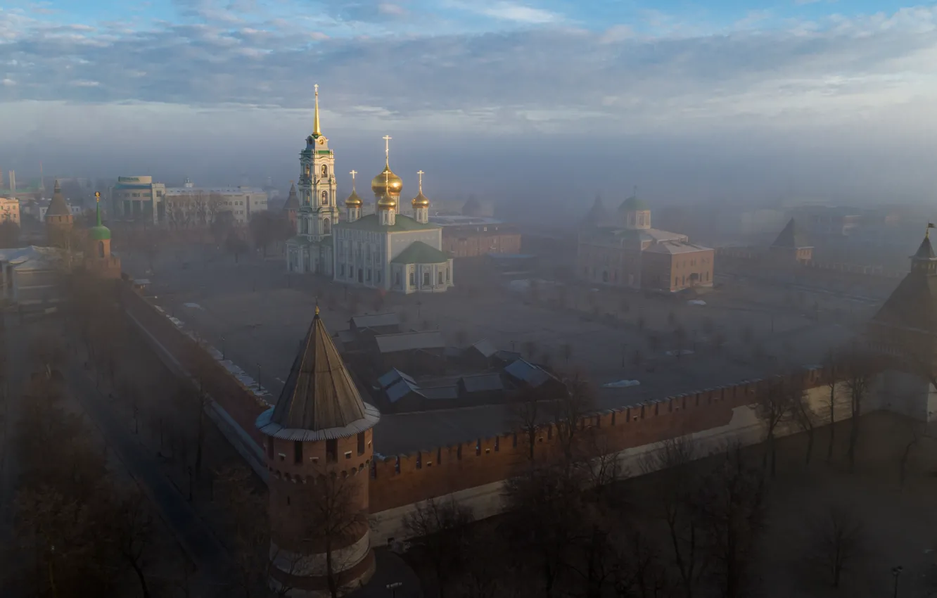 Photo wallpaper the city, fog, temple, The Kremlin, dome, Tula, Pavel Trefilov