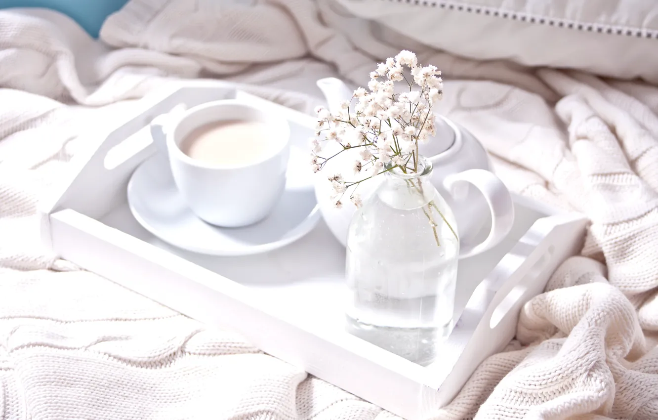 Photo wallpaper comfort, tea, Breakfast, milk, Cup, tray, Zulfiska