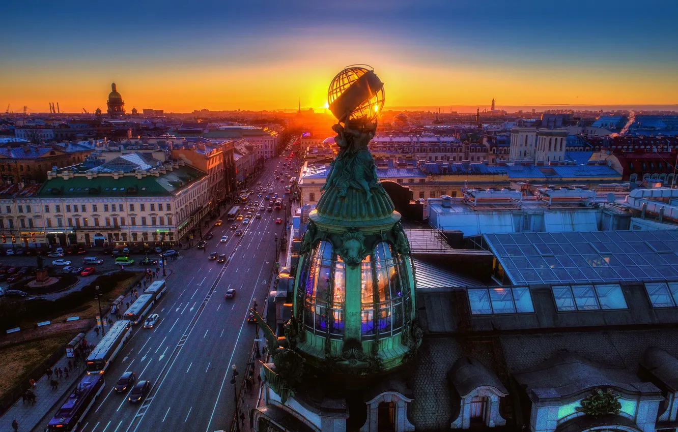 Photo wallpaper sunset, Saint Petersburg, The Singer Building