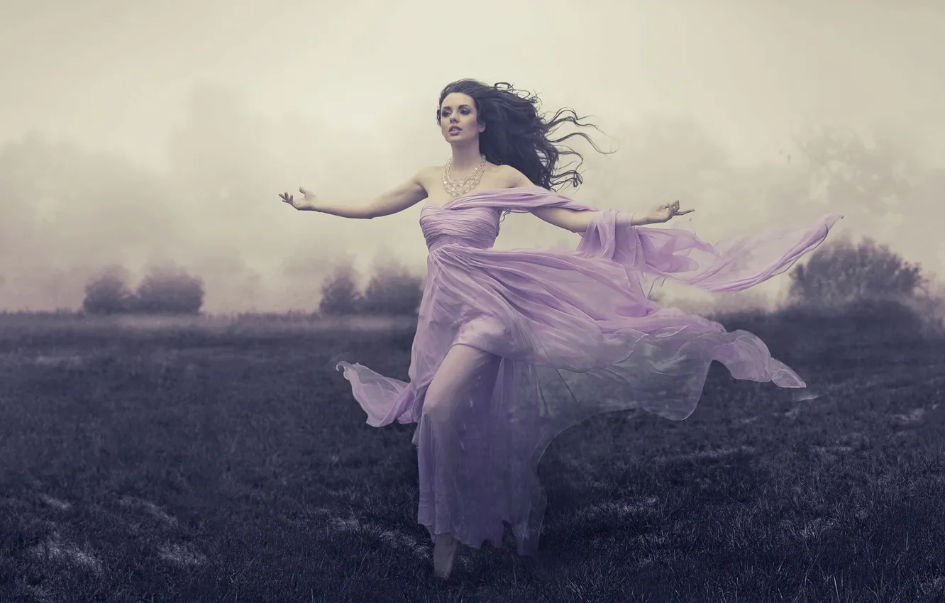 Photo wallpaper girl, the wind, beads, brown hair, Konrad Look, Iwonna Bak