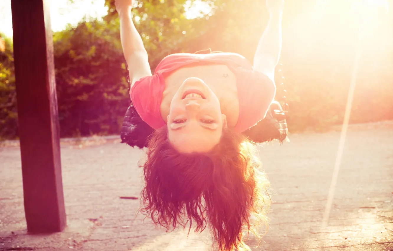 Photo wallpaper the sun, joy, children, smile, background, swing, mood, Wallpaper