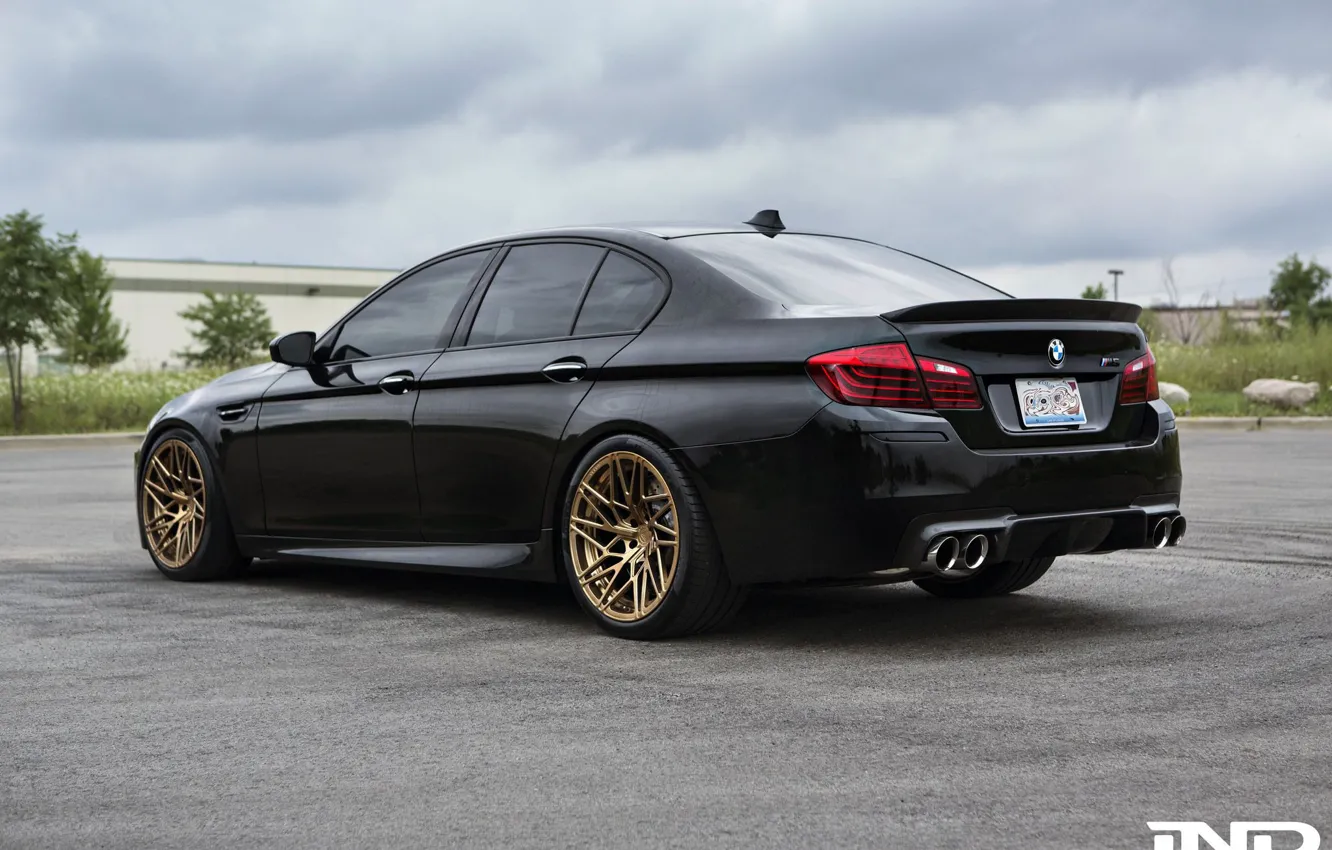 Photo wallpaper BMW, Muscle, Black, Tuning, F10, IND, GoldWheels