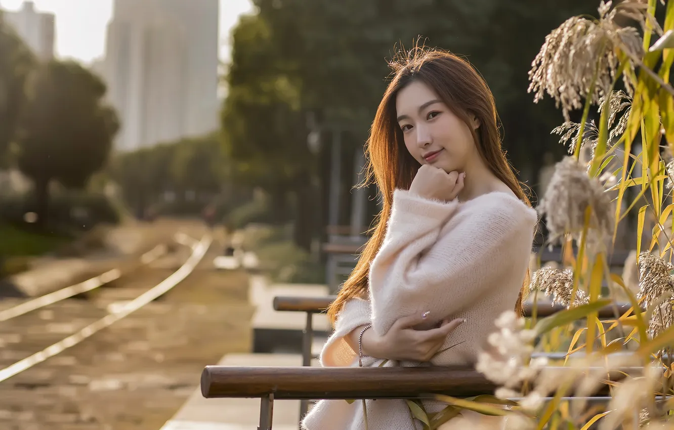 Photo wallpaper look, girl, the city, street, model, makeup, Asian, beautiful