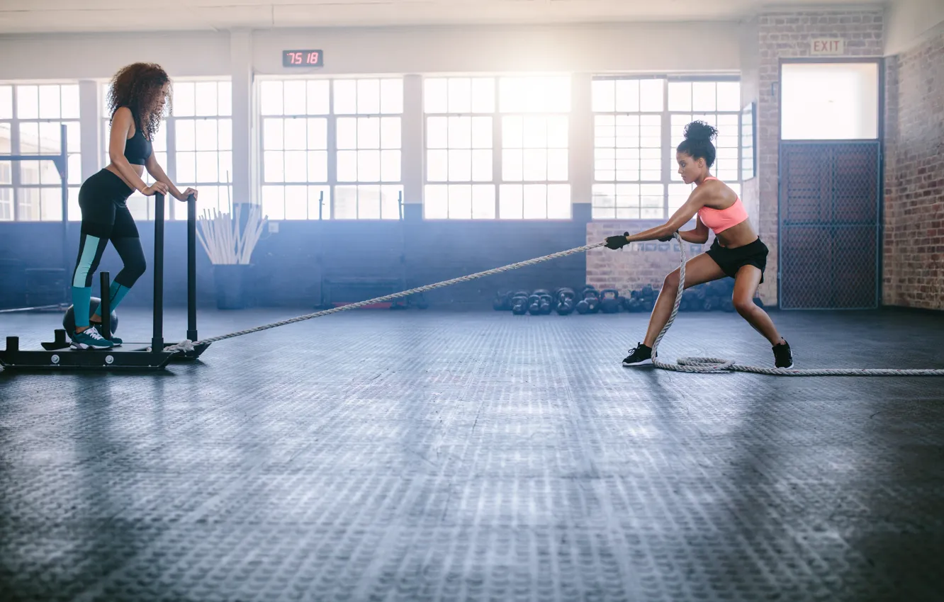 Photo wallpaper female, workout, rope, fitnes