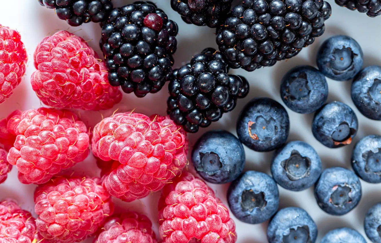 Photo wallpaper berries, raspberry, blueberries, different, a lot, BlackBerry, cuts