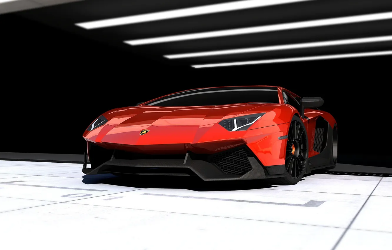 Photo wallpaper red, background, Lamborghini, supercar, Corsa, the front, Lamborghini, Aventador