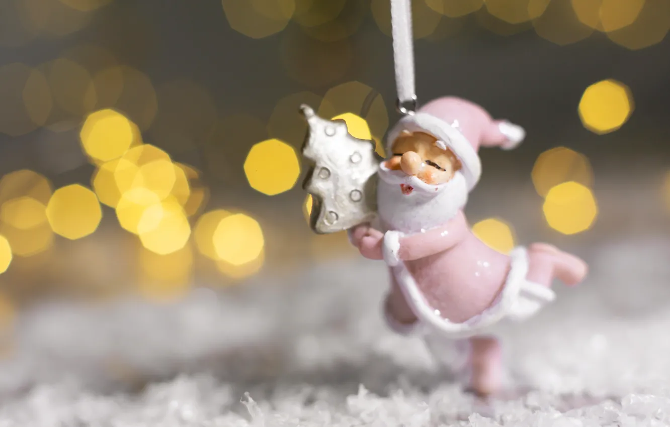 Photo wallpaper snow, background, holiday, tree, new year, Christmas, figurine, Santa Claus
