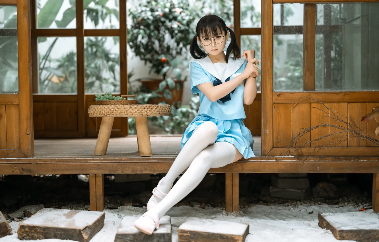 Photo wallpaper stockings, twintails, model, women, cosplay, asian, Youshui Lingyi