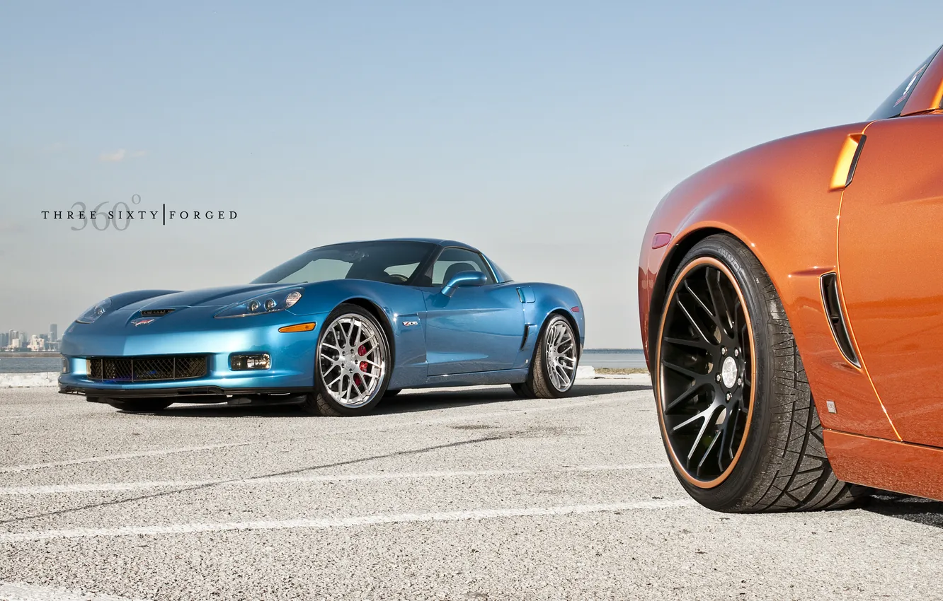 Photo wallpaper orange, blue, Z06, Corvette, Chevrolet, Chevrolet, blue, Corvette