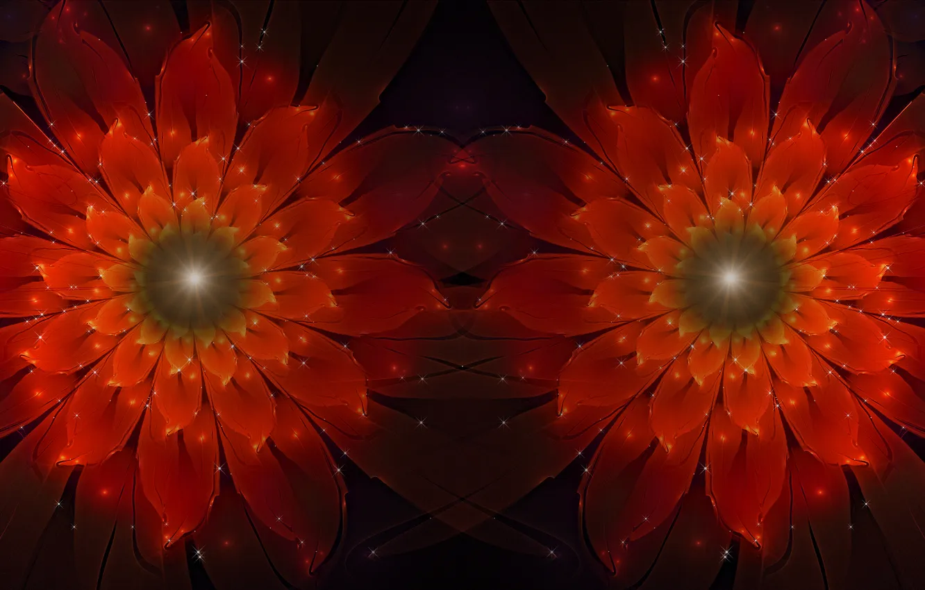 Photo wallpaper flowers, red, fractal