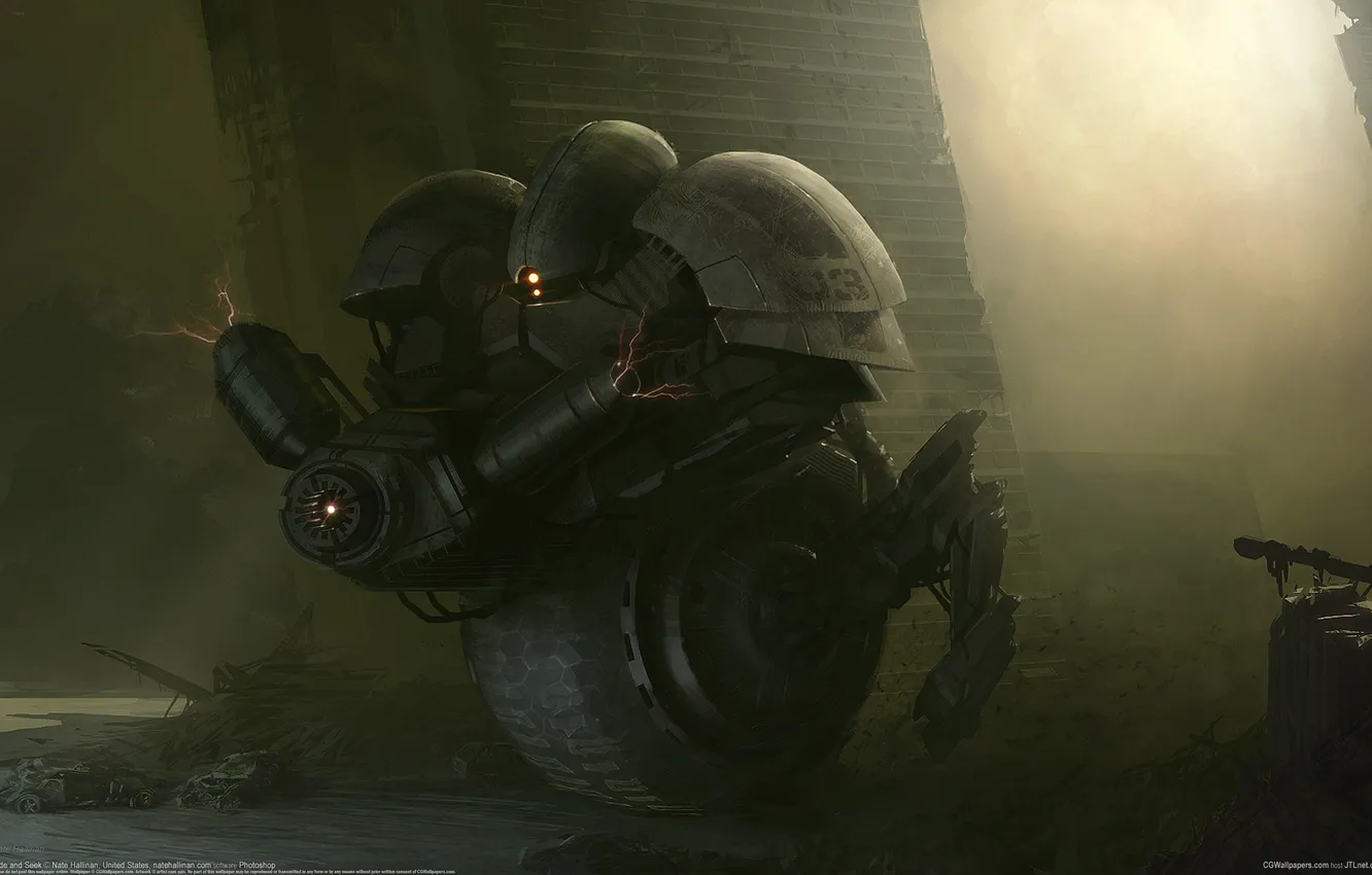 Photo wallpaper light, robot, wheel, art, patrol, Hide and seek