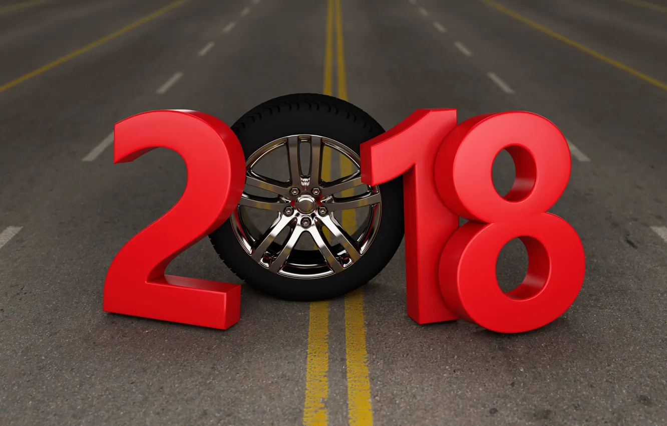 Photo wallpaper road, red, rendering, new year, wheel, highway, Christmas, figures