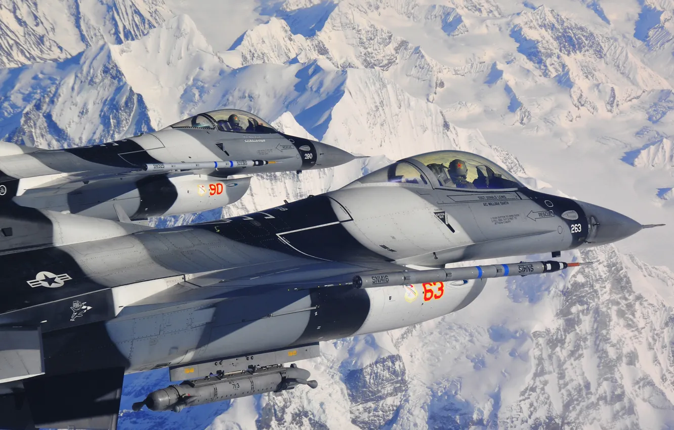 Photo wallpaper fighter, pair, cabin, pilot, F-16, Fighting Falcon, "Fighting Falcon"