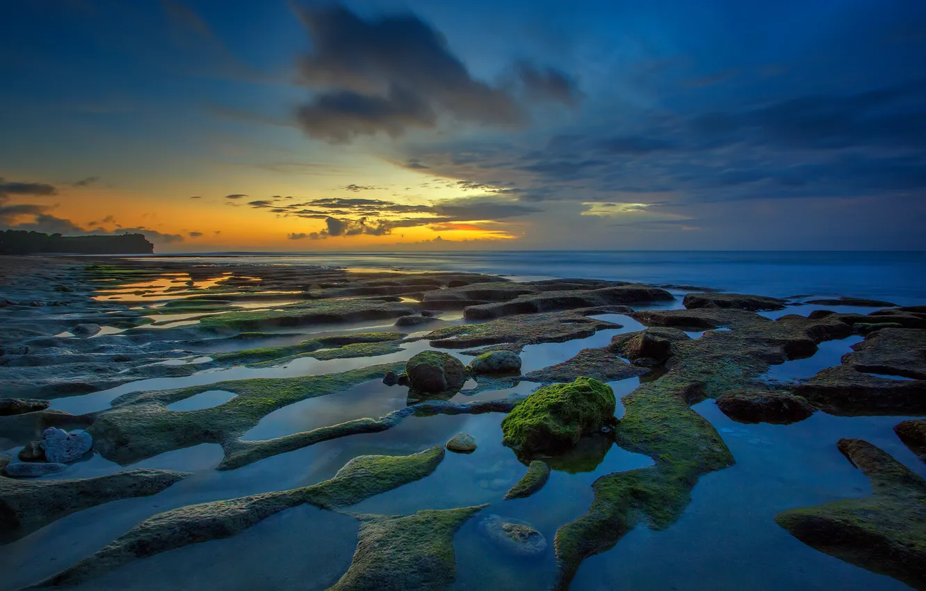 Photo wallpaper sea, rocks, the evening, tide