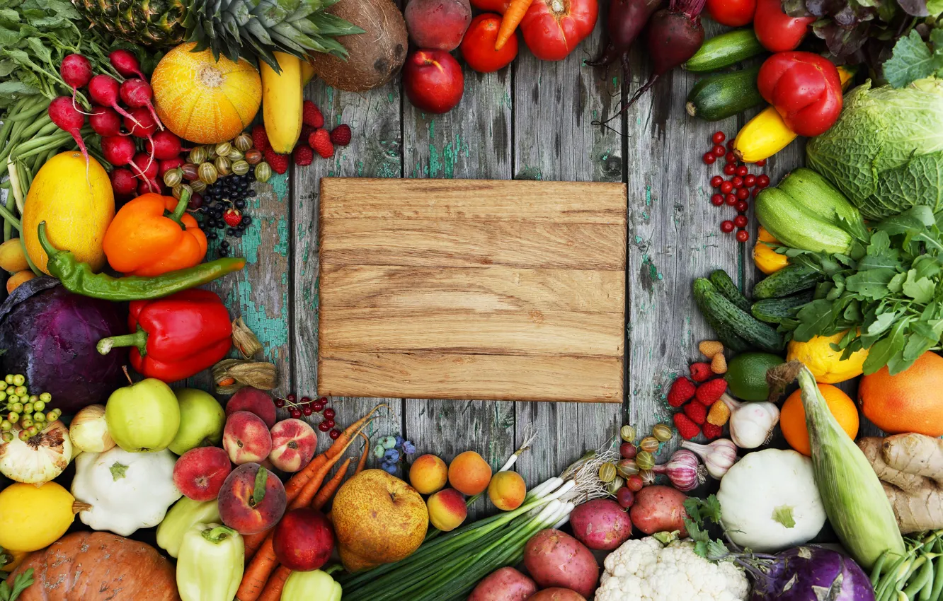 Photo wallpaper Board, vegetables, cuts