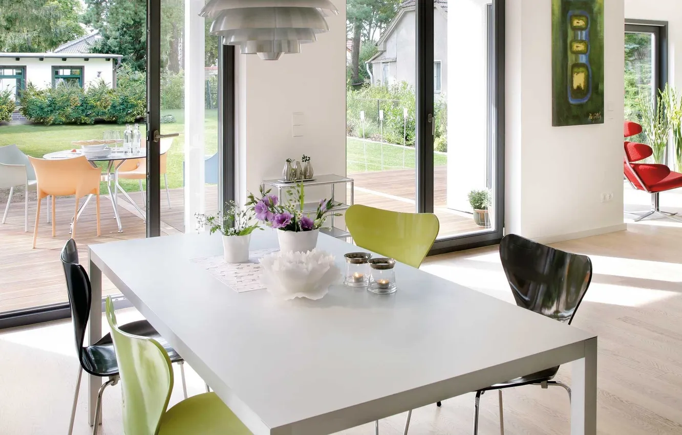 Photo wallpaper style, interior, Villa, dining room with access to the terrace, design