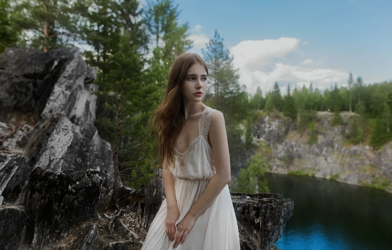 Photo wallpaper look, face, sweetheart, model, portrait, dress, light, brown hair