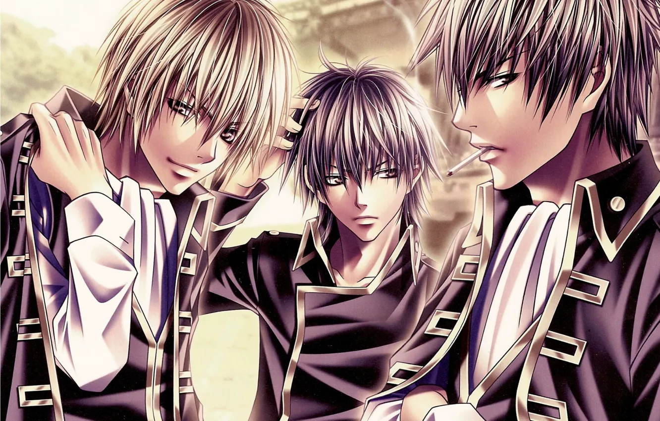 Photo wallpaper smile, cigarette, three, art, gintama, Gintama, okita sougo, hijikata toushirou