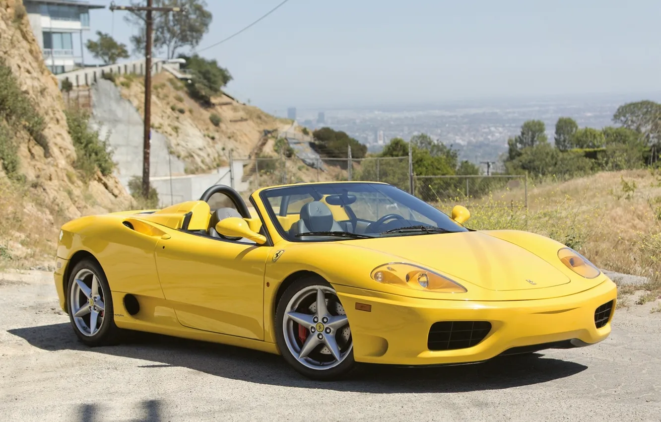 Photo wallpaper yellow, Ferrari, Ferrari, 360, the front, spider, Spider