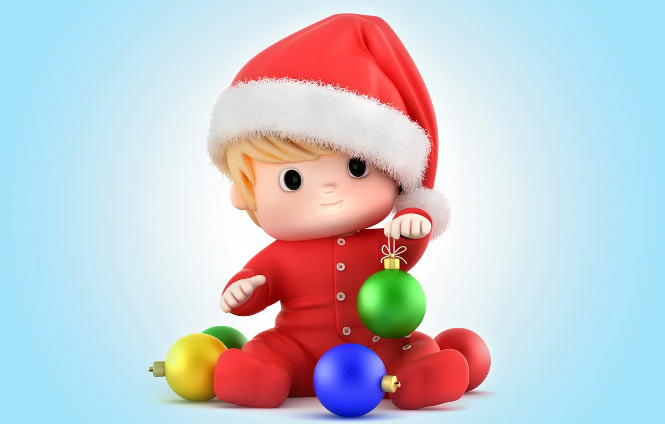 Photo wallpaper balls, new year, baby, Christmas, Santa, Christmas, baby, Santa Claus