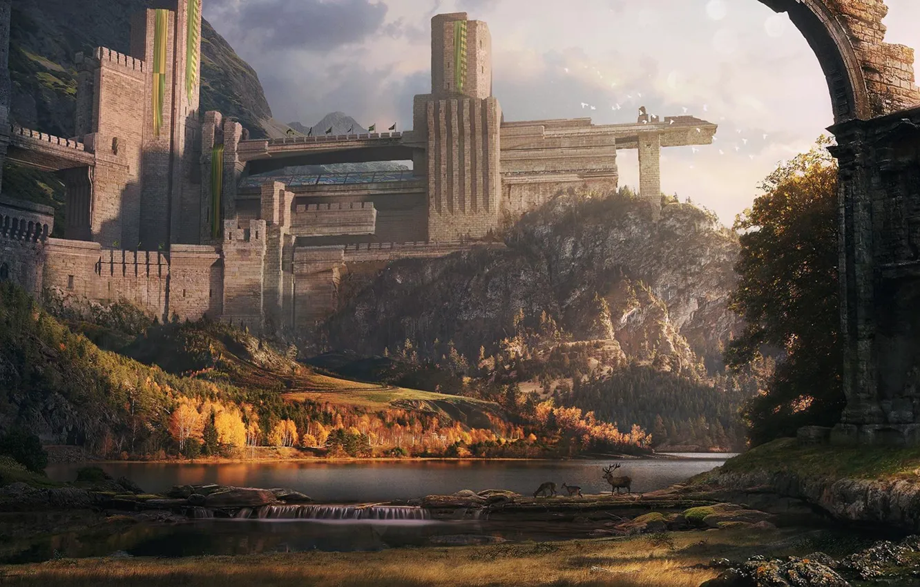 Photo wallpaper deer, Ancient temple, Dylan Pierpont, Ancient Walled Temple