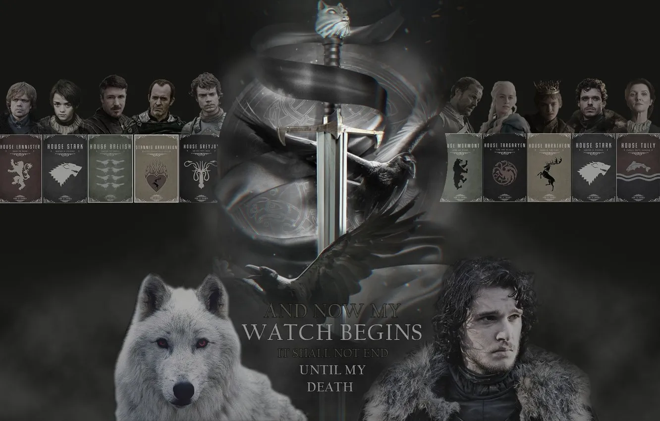 Photo wallpaper sword, crow, lion, ken, wolf, dragon, A Song of Ice and Fire, Game of Thrones