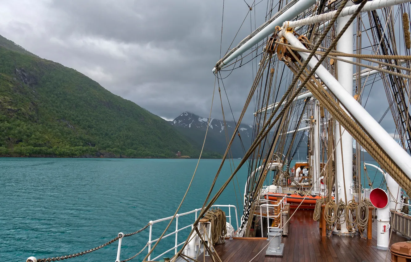 Photo wallpaper sailboat, Norway, deck, Norway, the fjord, rigging, Nordland, Nordland county