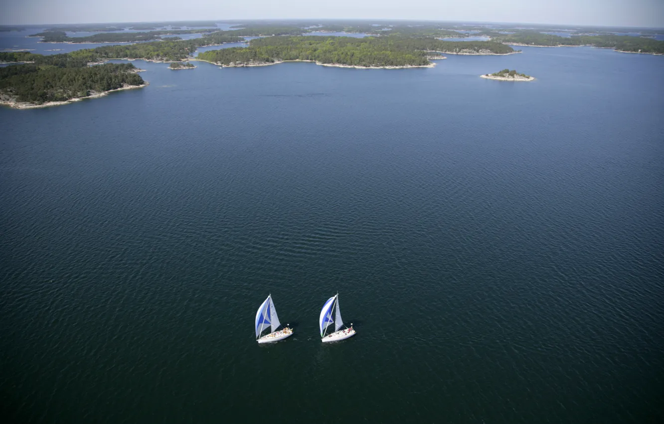 Photo wallpaper the ocean, island, yacht, archipelago