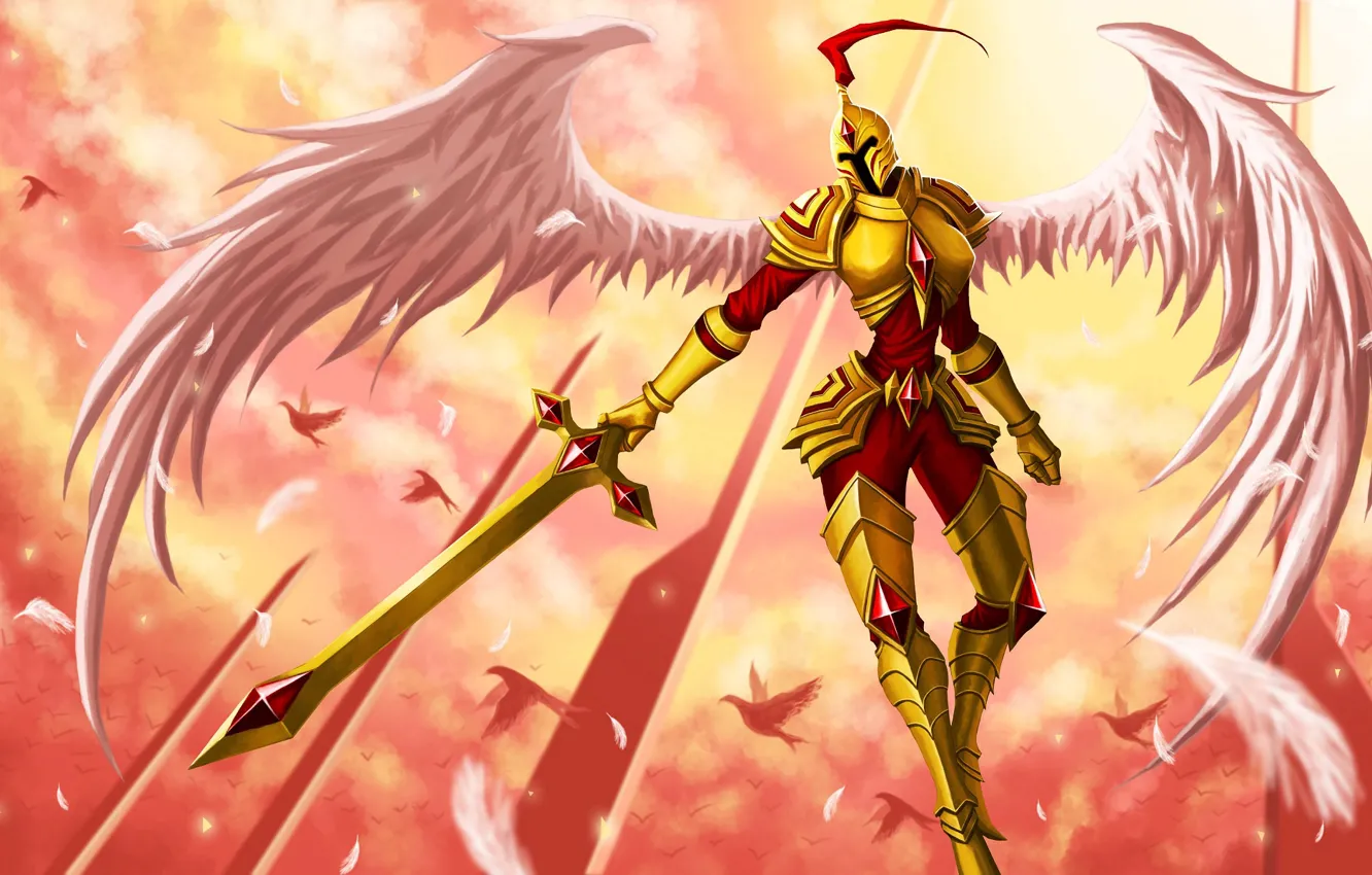 Photo wallpaper angel, sword, armor, knight
