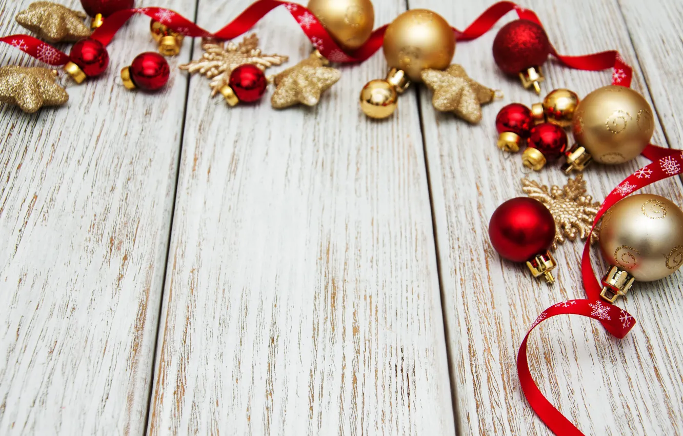 Photo wallpaper decoration, balls, new year, Christmas, tape, Christmas, balls, wood