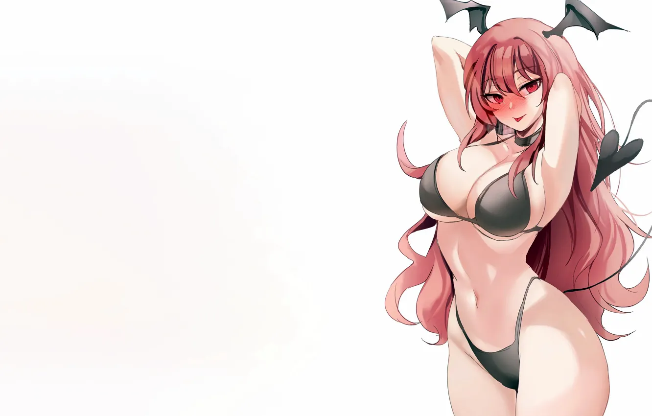 Photo wallpaper girl, sexy, lingerie, bra, cleavage, panties, pink hair, long hair