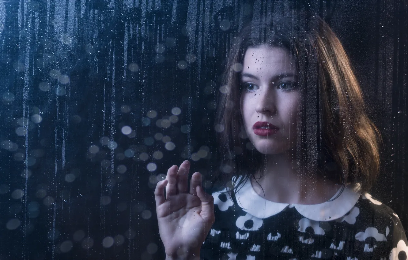 Photo wallpaper look, glass, girl