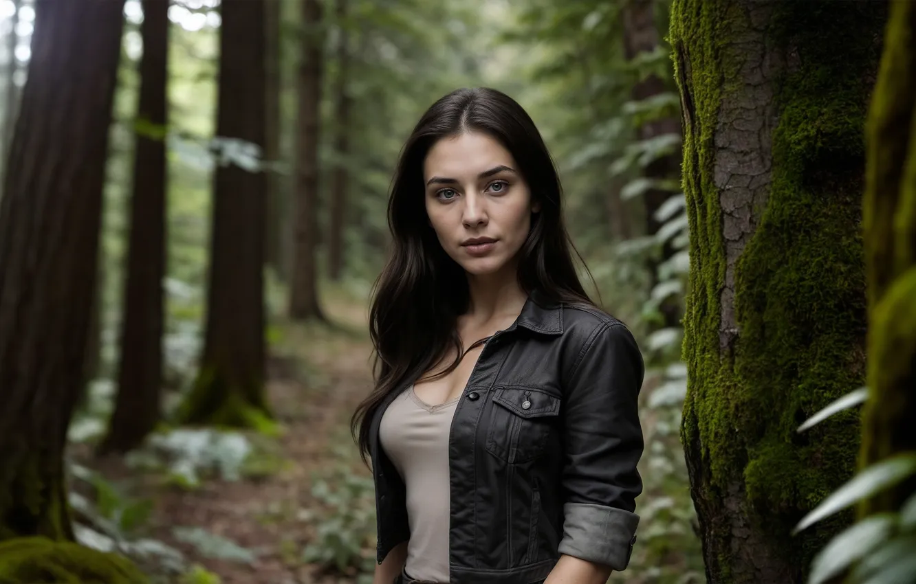 Photo wallpaper forest, girl, walk, beautiful, in the woods