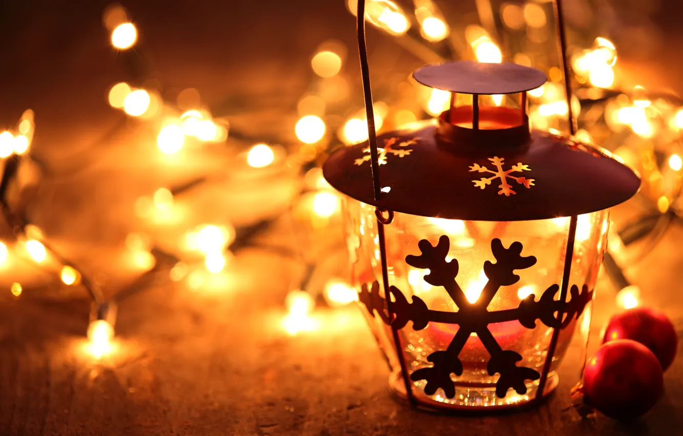Photo wallpaper winter, light, lights, toys, candle, New Year, Christmas, lantern