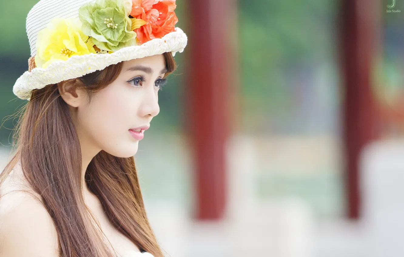 Photo wallpaper girl, love, eyes, Flower hat
