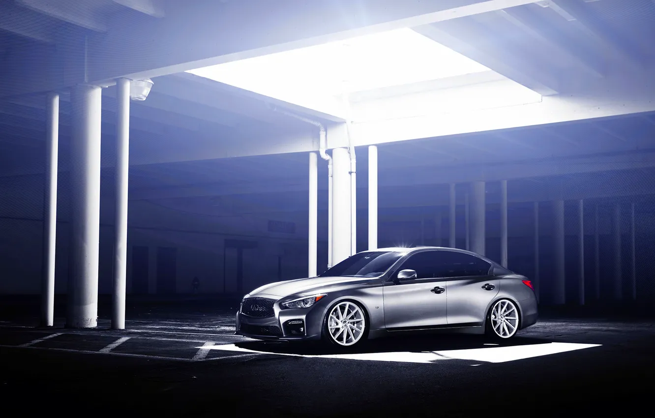 Photo wallpaper Infiniti, silver, vossen wheels, Q50S