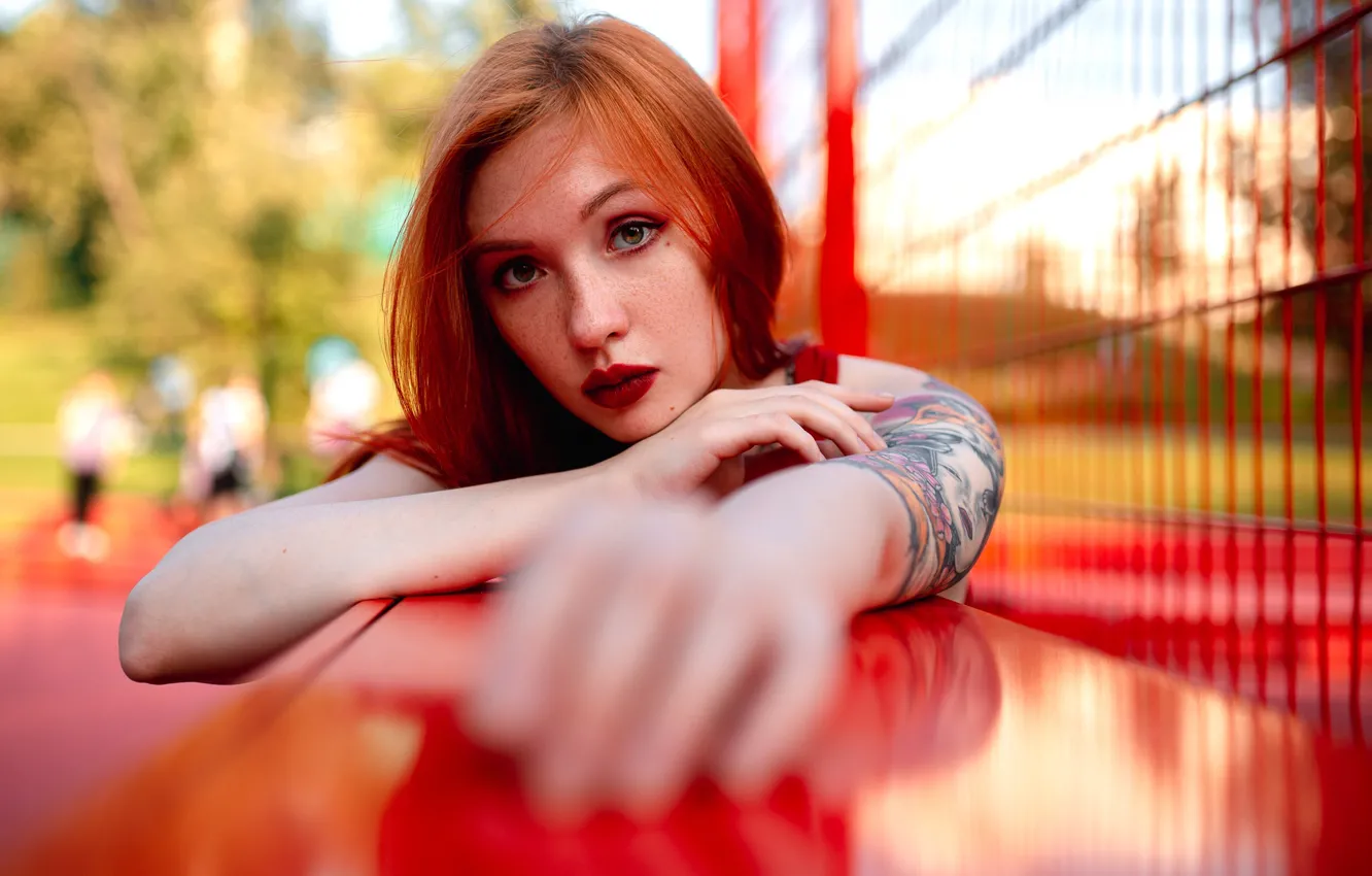 Photo wallpaper look, model, portrait, hands, makeup, tattoo, hairstyle, Angelina