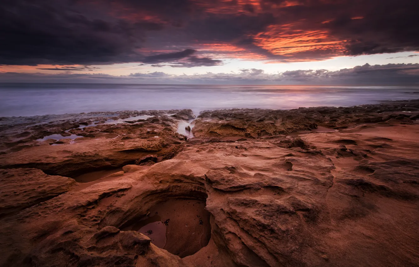 Photo wallpaper sea, sunset, shore