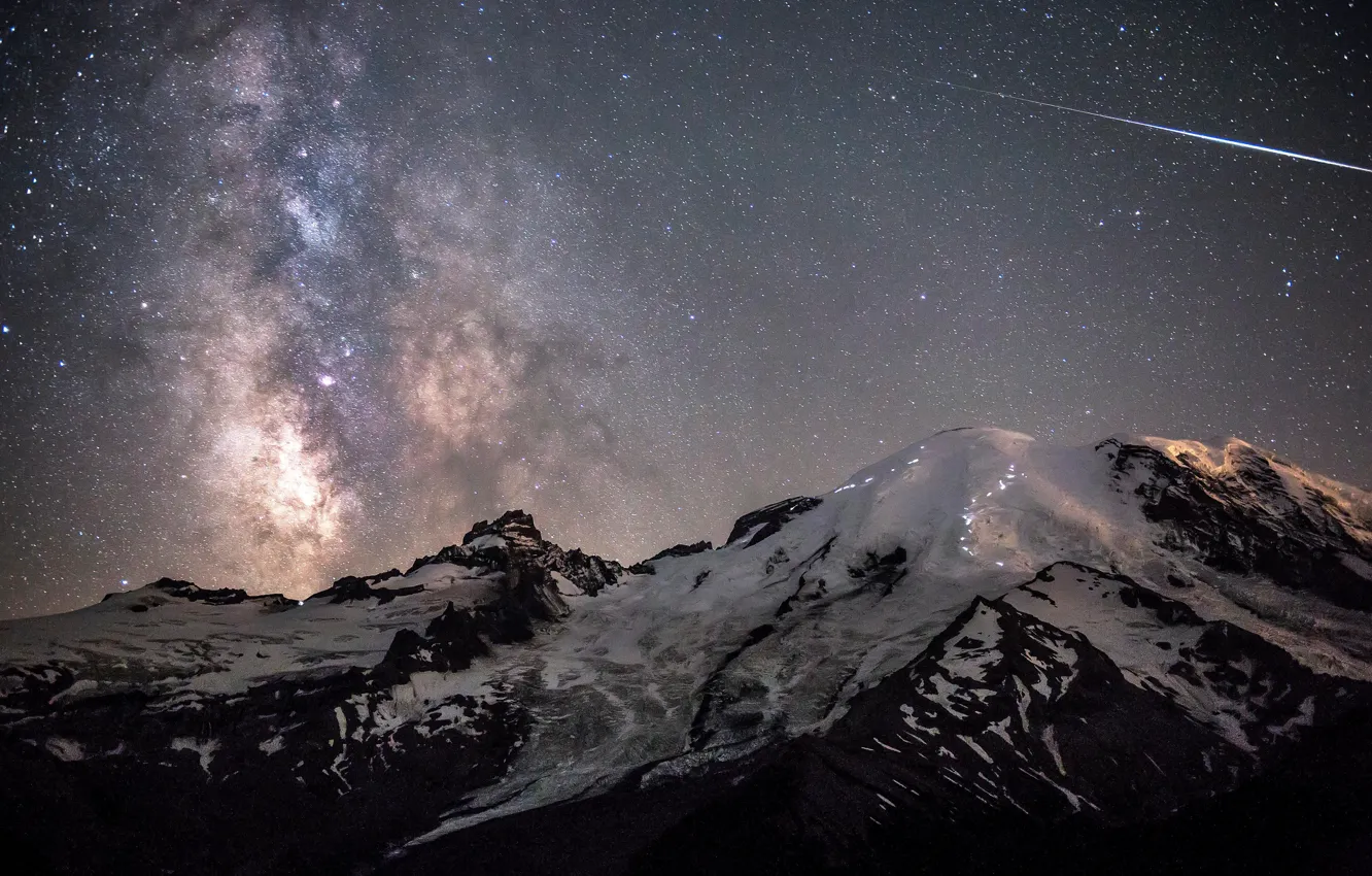 Photo wallpaper the sky, space, mountains, stars, Night