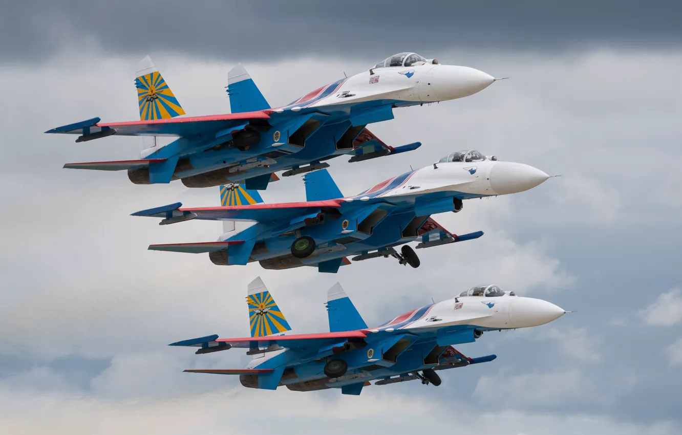 Photo wallpaper fighters, fighter-interceptor, Su-27P, Russian Knights, Sukhoy Su-27