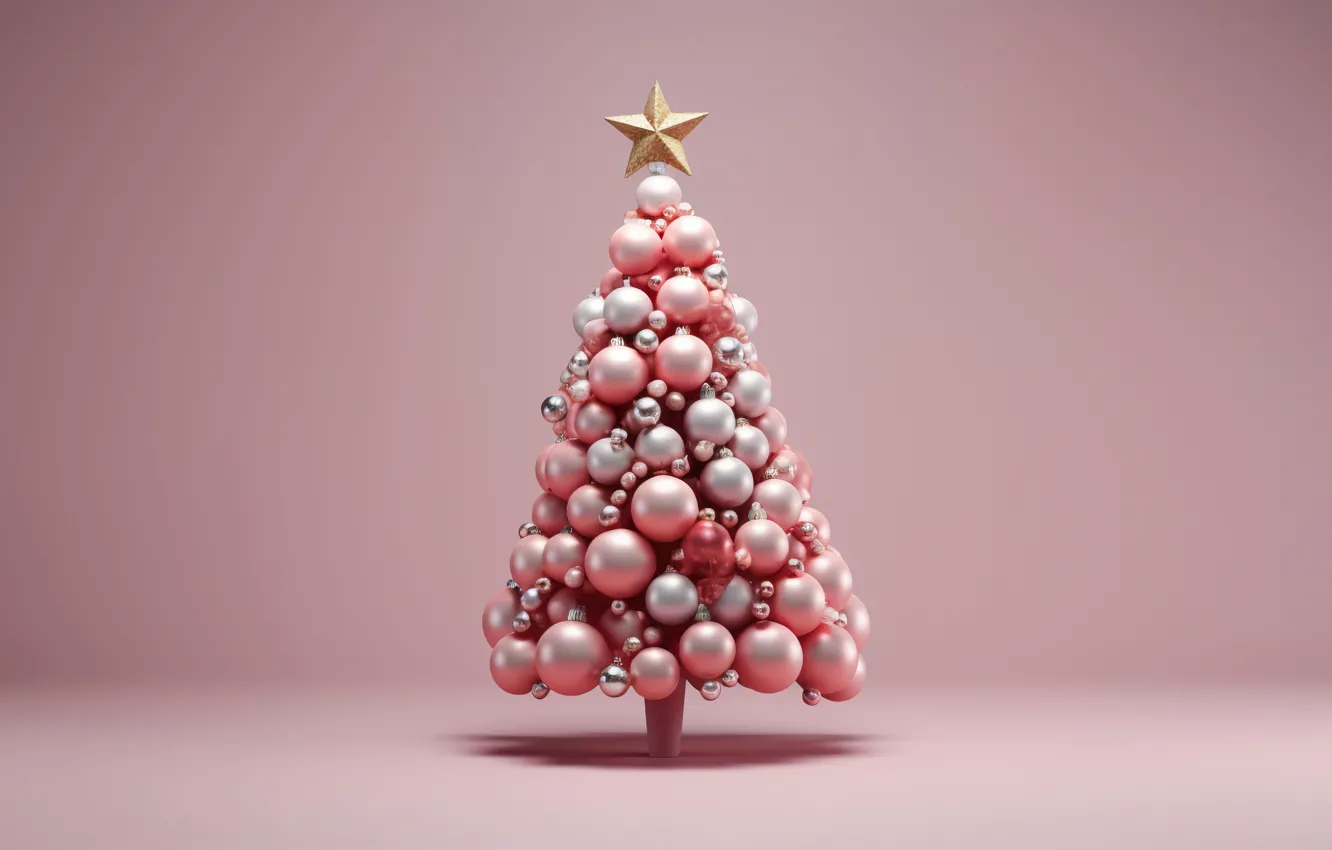 Photo wallpaper decoration, balls, tree, new year, Christmas, Christmas, pink background, design