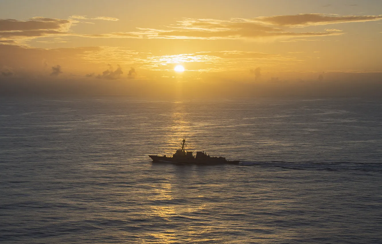 Photo wallpaper sunset, weapons, ship, PHILIPPINE SEA, USS Michael Murphy (DDG 112), guided-missile destroyer