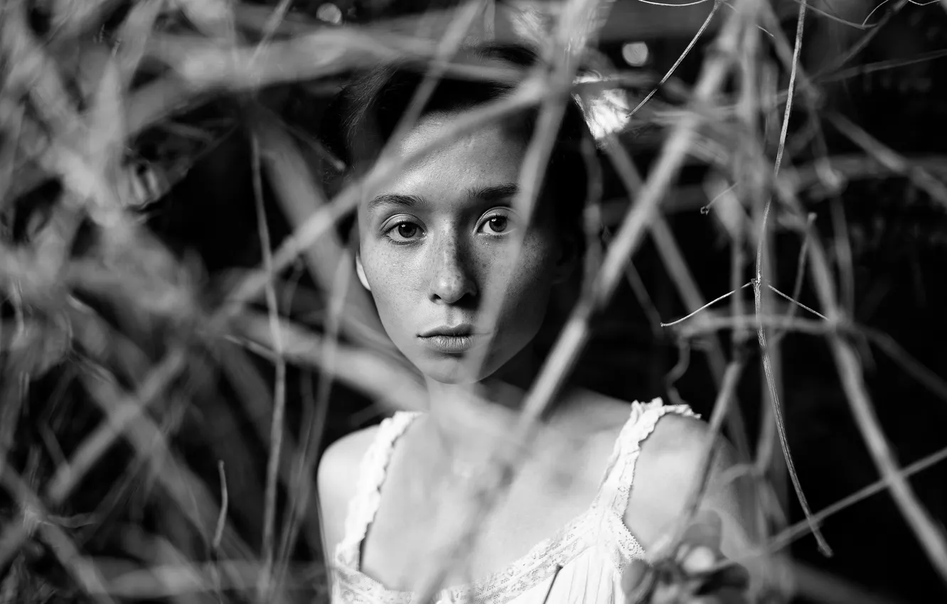 Photo wallpaper portrait, freckles, monochrome, Alexander Orlov
